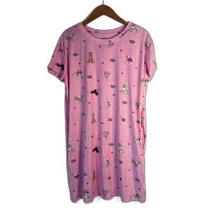 Joyspun Pink Dog Print Short Sleeve Soft Pajama Sleep Shirt Dress w Pockets S/M